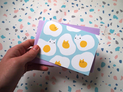 I LIKE CATS - Egg cats illustrated blank greetings card