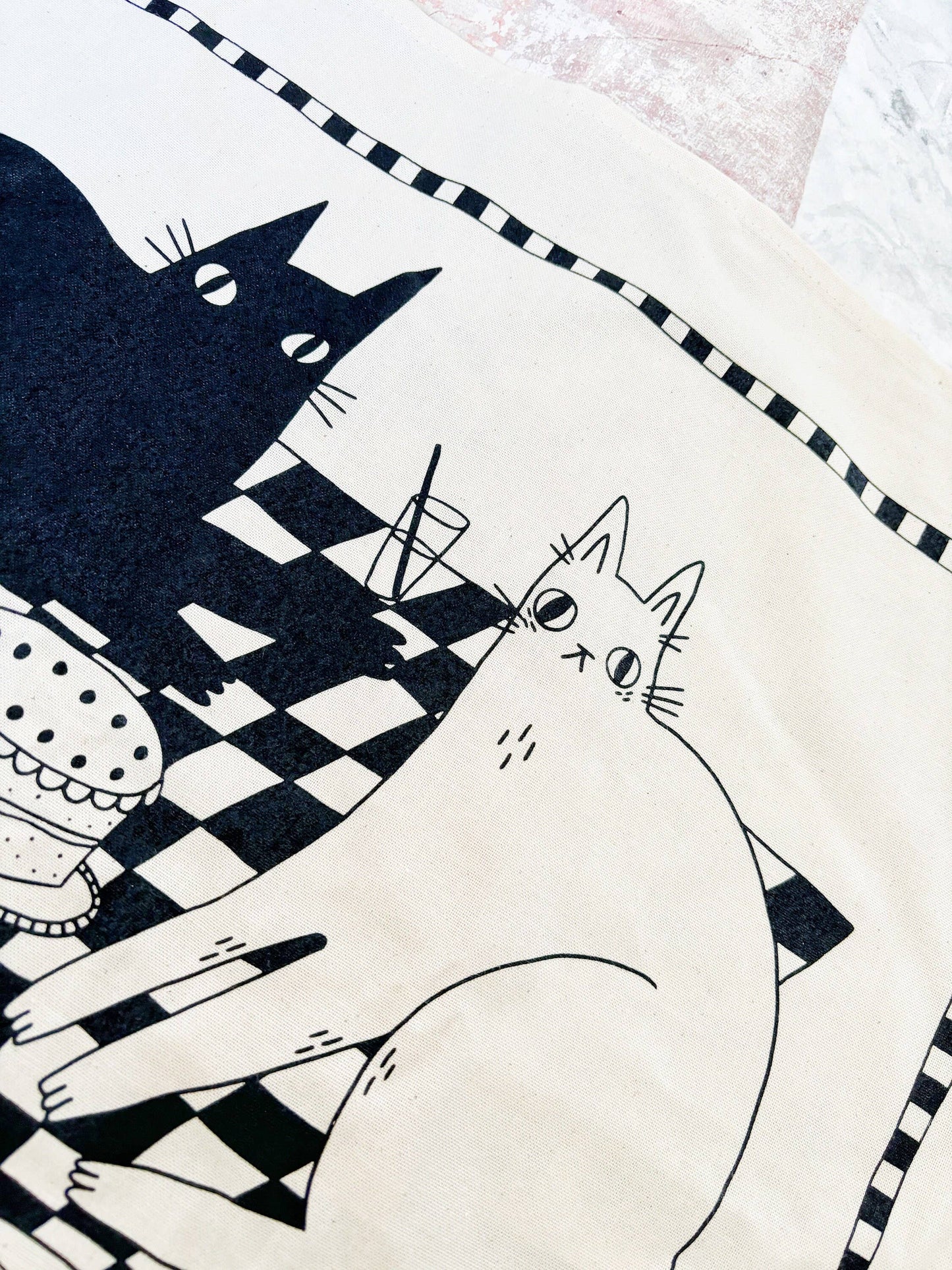 Picnic Cats Cotton Screen Printed Tea Towel