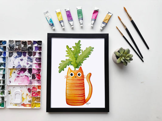 Carrot Cat Watercolor Print
