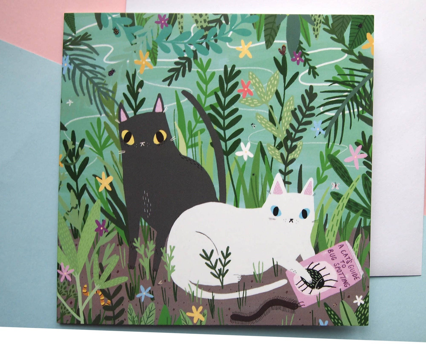 I LIKE CATS - Bug spotting cats illustrated Cat Greetings Card