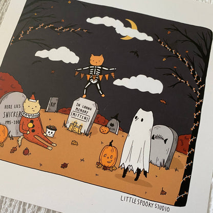 Cat Cemetery Square Art Print