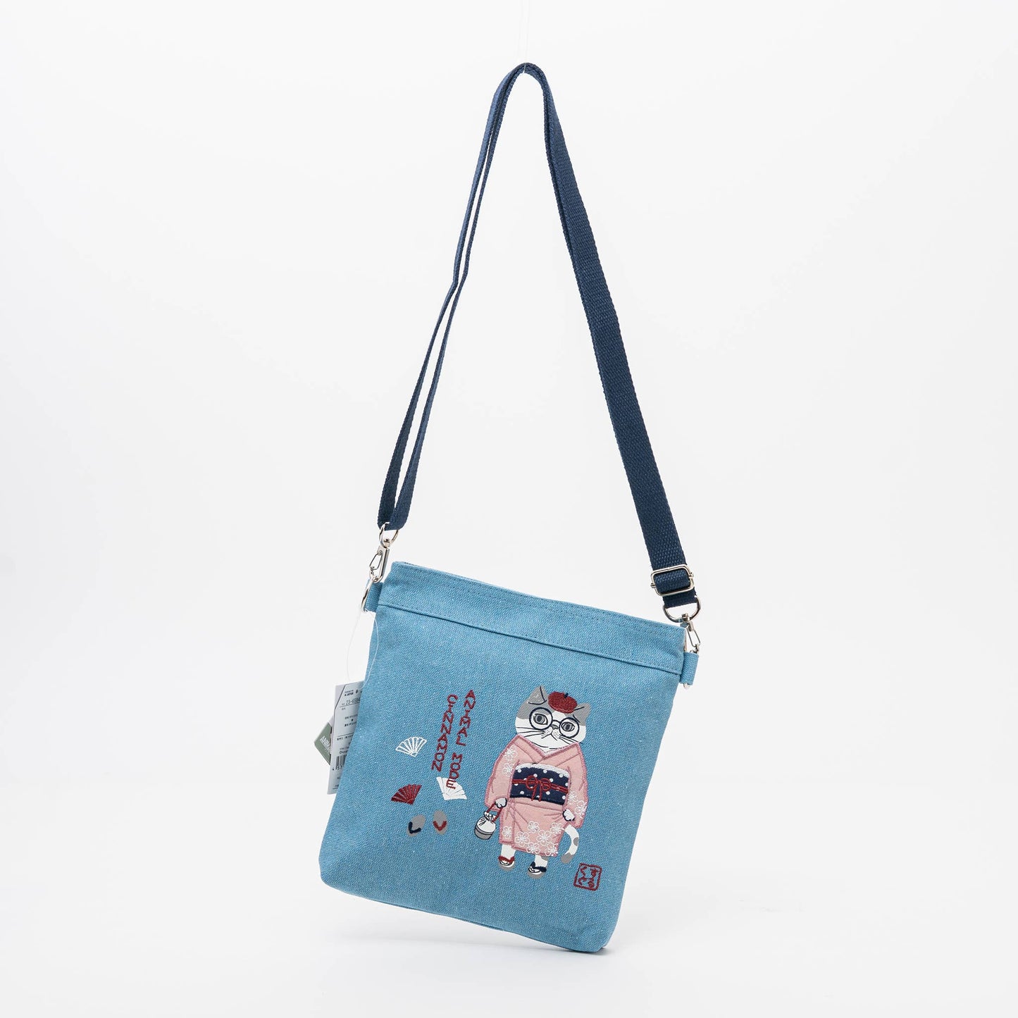 Kusuguru Japan Embroidered Kimono Cat Crossbody Bag