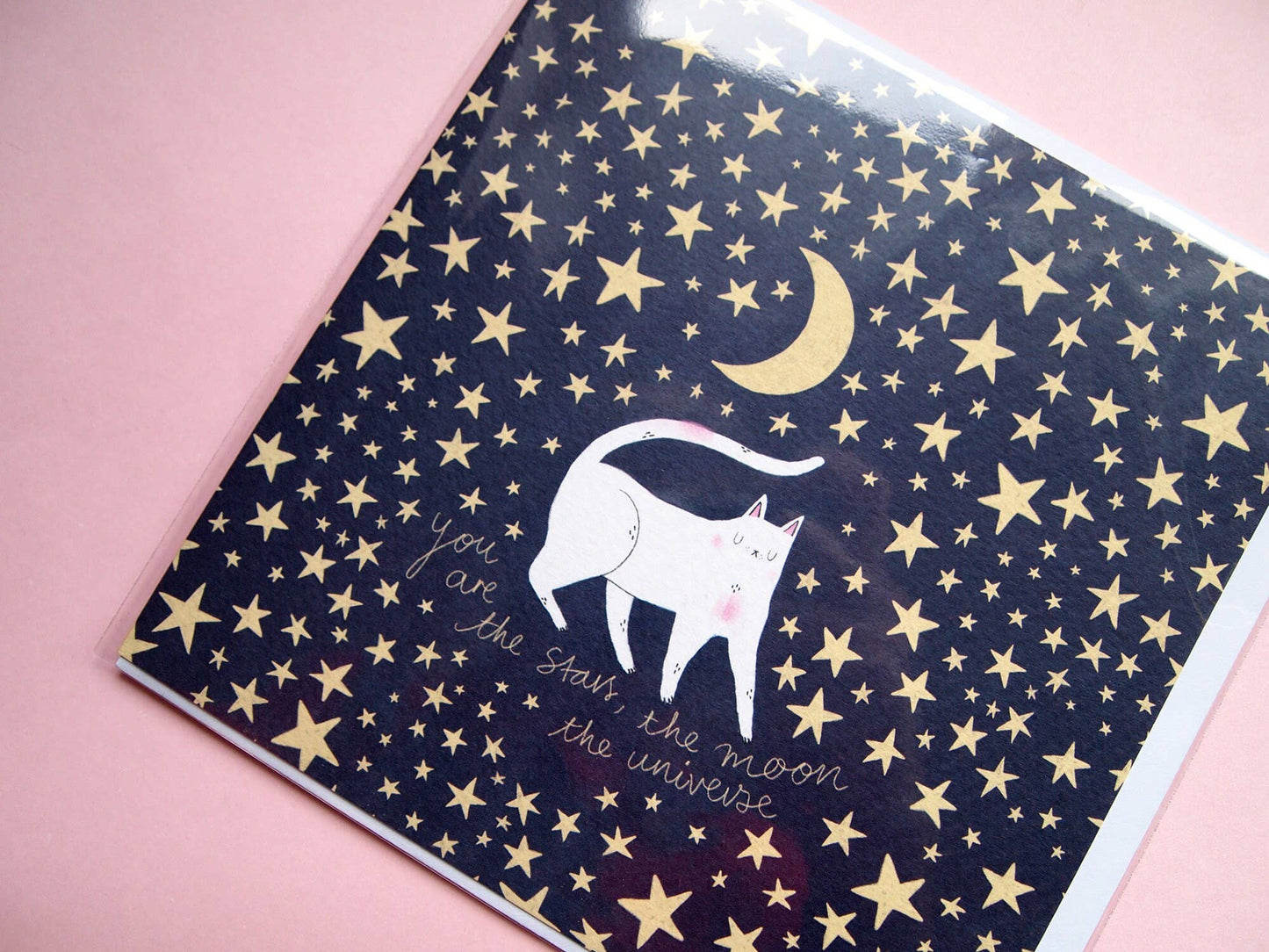 I LIKE CATS - Romantic Cat, Moon and Stars Greetings Card