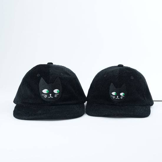 Adult Black Cat Corduroy Hat - Black