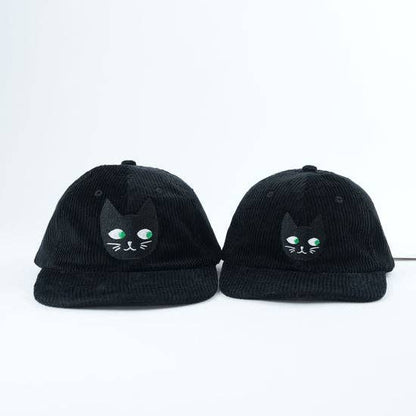 Adult Black Cat Corduroy Hat - Black