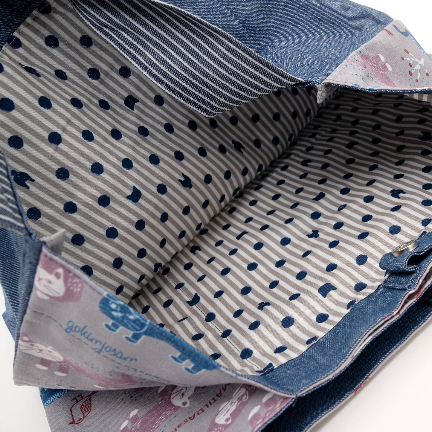 Kusuguru Japan Cats Embroidered Large Tote Bag - Blue