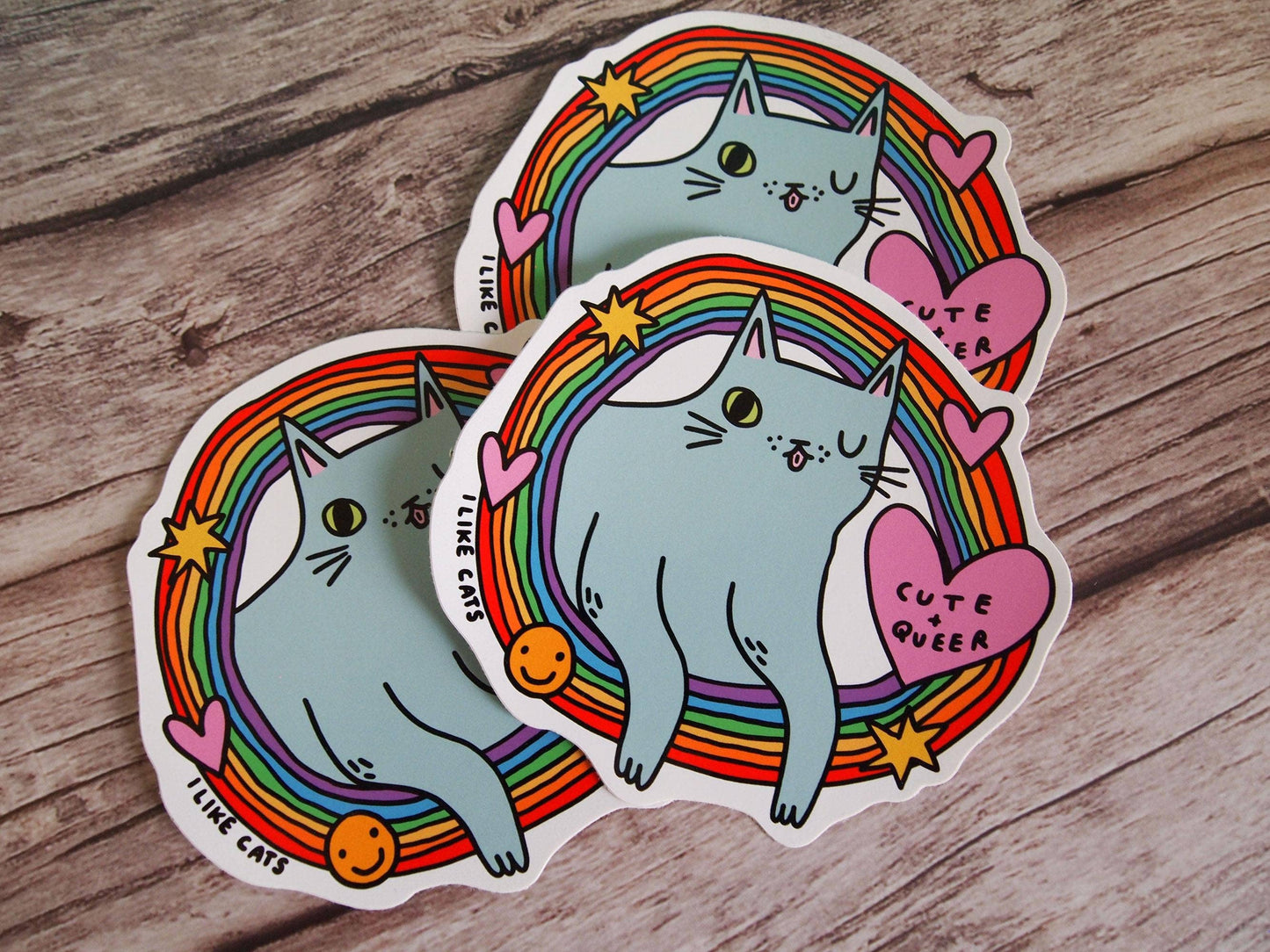 Cute Queer Cat Rainbow Die Cut Vinyl Sticker