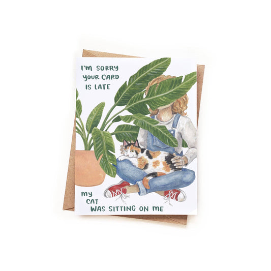 Belated Funny Birthday Cat + Plant Card