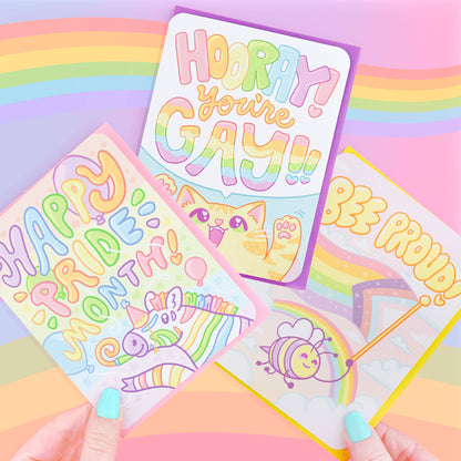 Hooray You’re Gay, Kitten, LGBTQ, Queer Card with Envelope