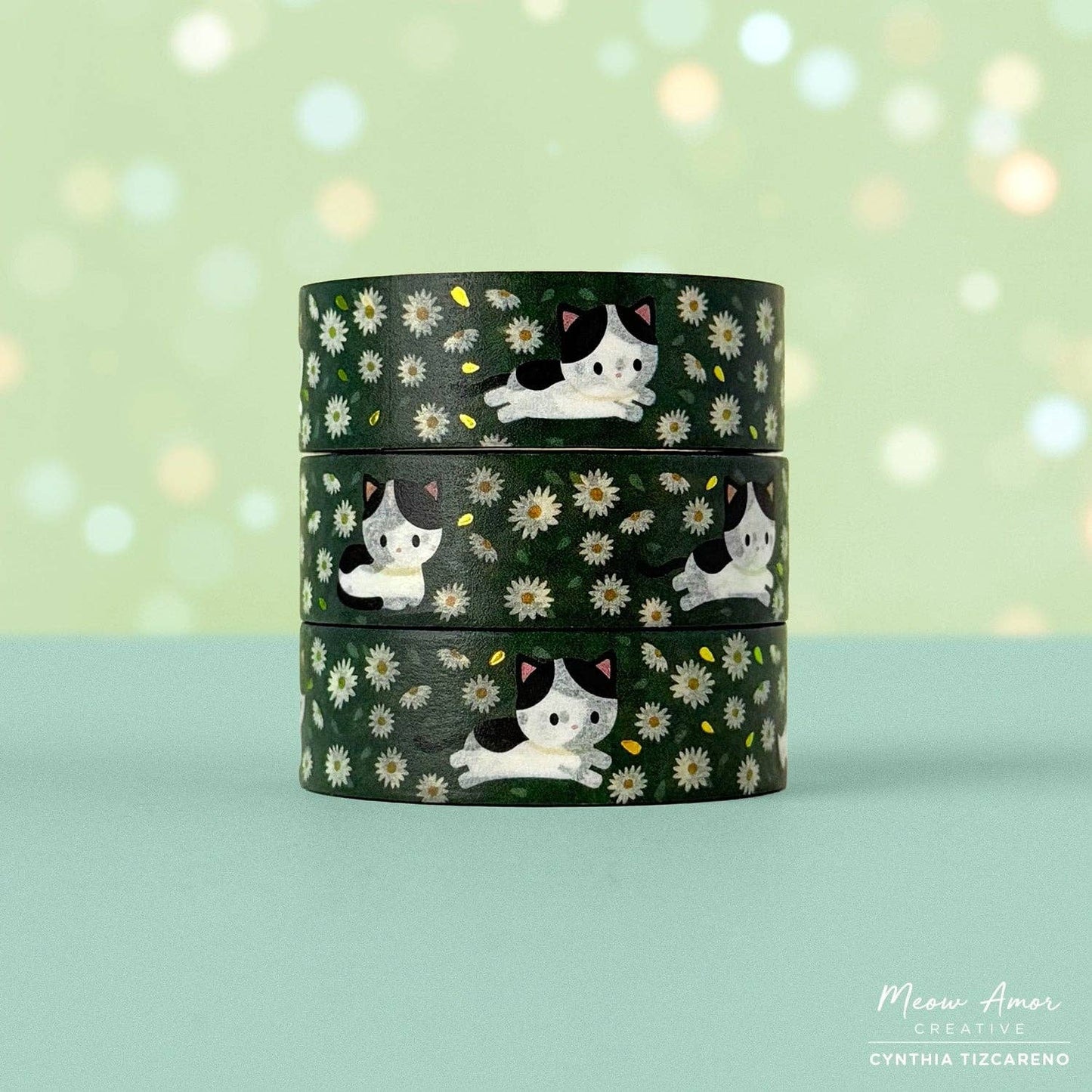 Cow Cat Field Of Flowers Gold Foil Washi Tape