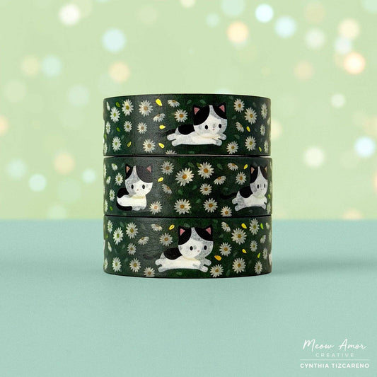 Cow Cat Field Of Flowers Gold Foil Washi Tape