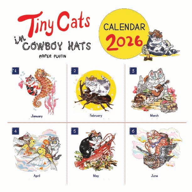 Paper Puffin - 2026 Calendar Tiny Cats in Cowboy Hats 