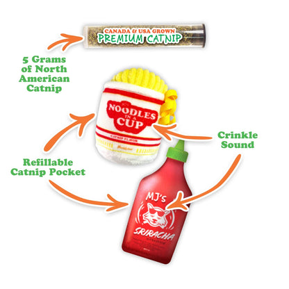 Meowijuana Get Noodly Noodles & Sriracha Catnip Toy 2-Pack