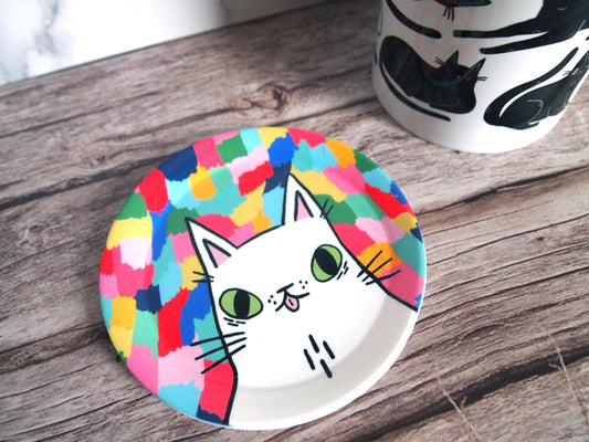 Colourful Cat Jewellery Trinket Dish/coaster