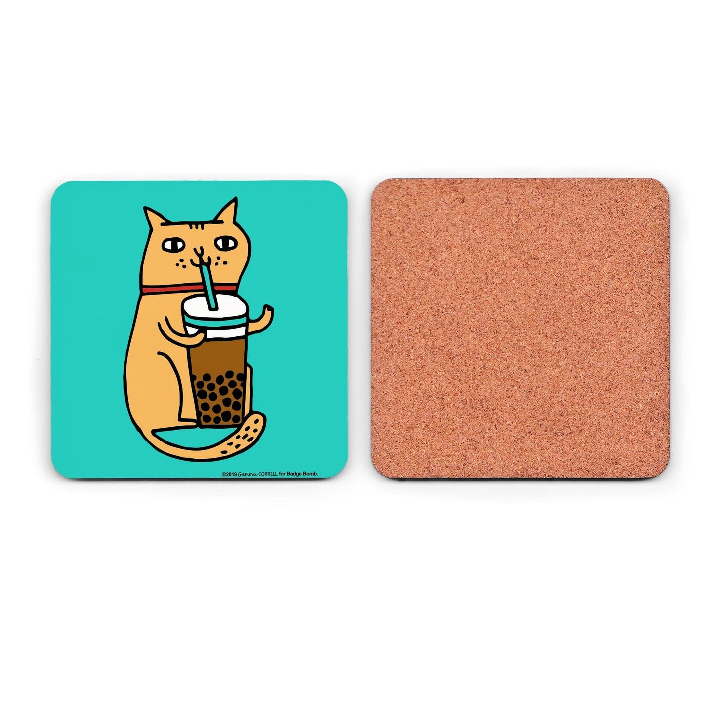 Bubble Tea Cat Coaster by Gemma Correll