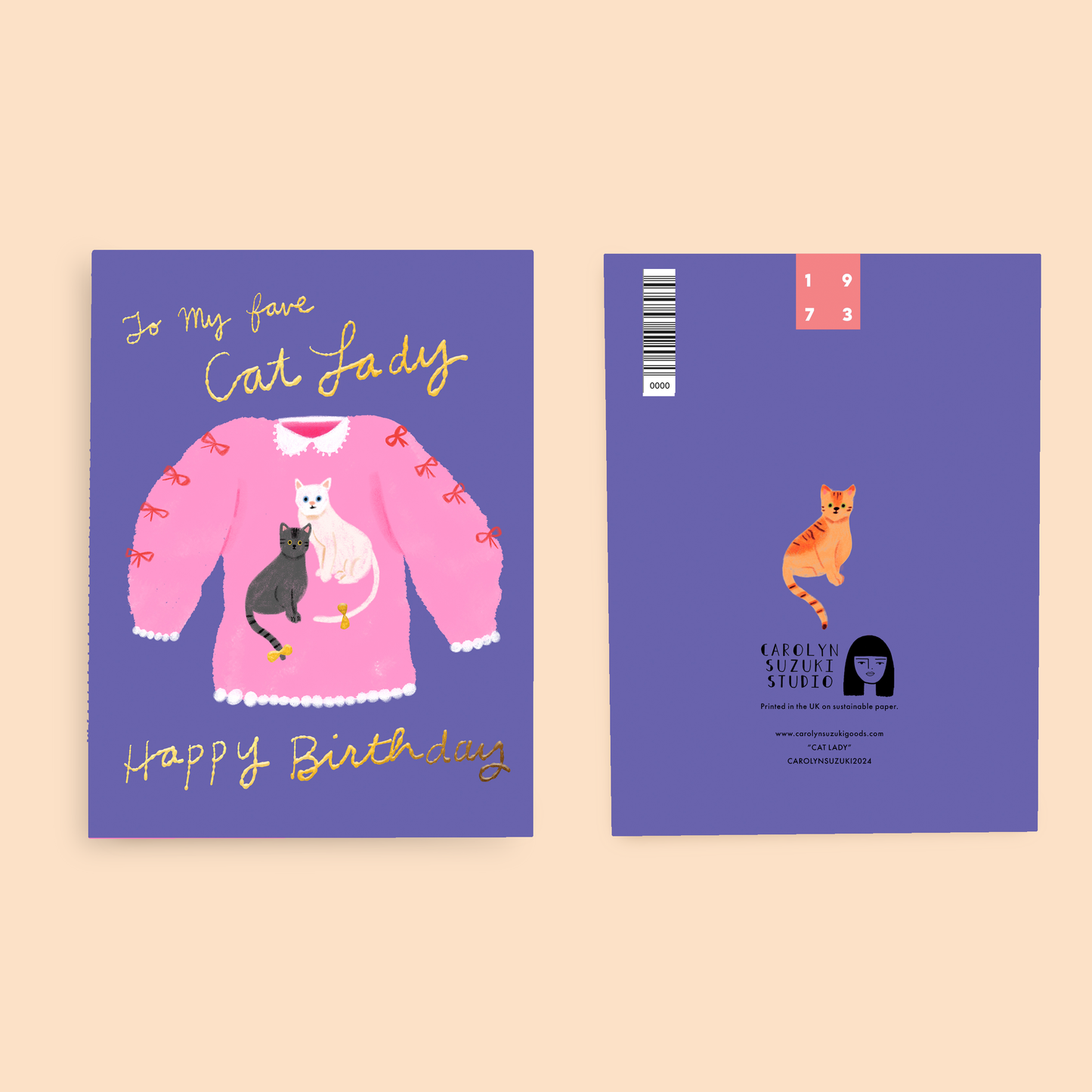 Carolyn Suzuki - CAT LADY - Birthday Card
