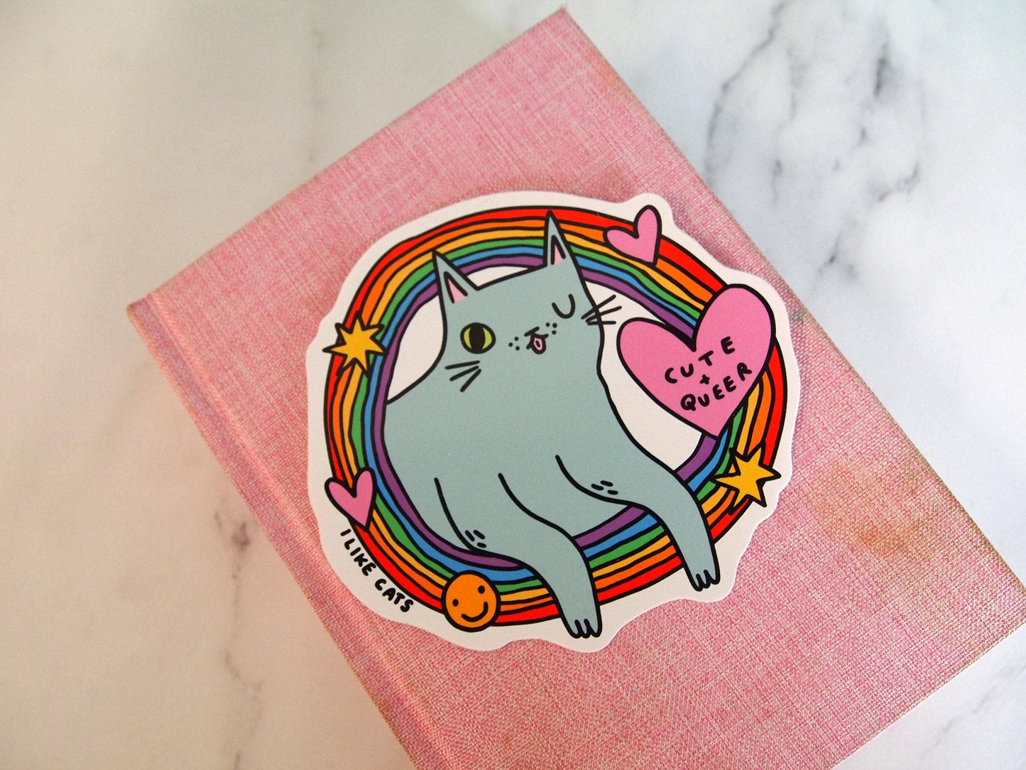 Cute Queer Cat Rainbow Die Cut Vinyl Sticker