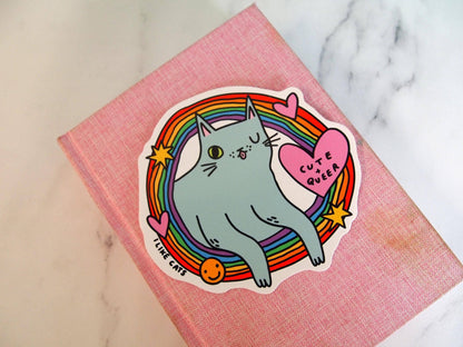 Cute Queer Cat Rainbow Die Cut Vinyl Sticker