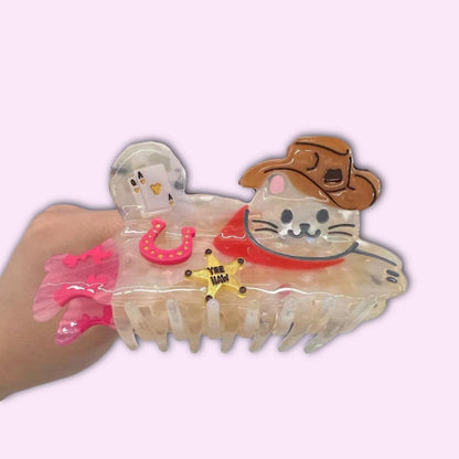 Cowboy Cat Hair Claw Clip