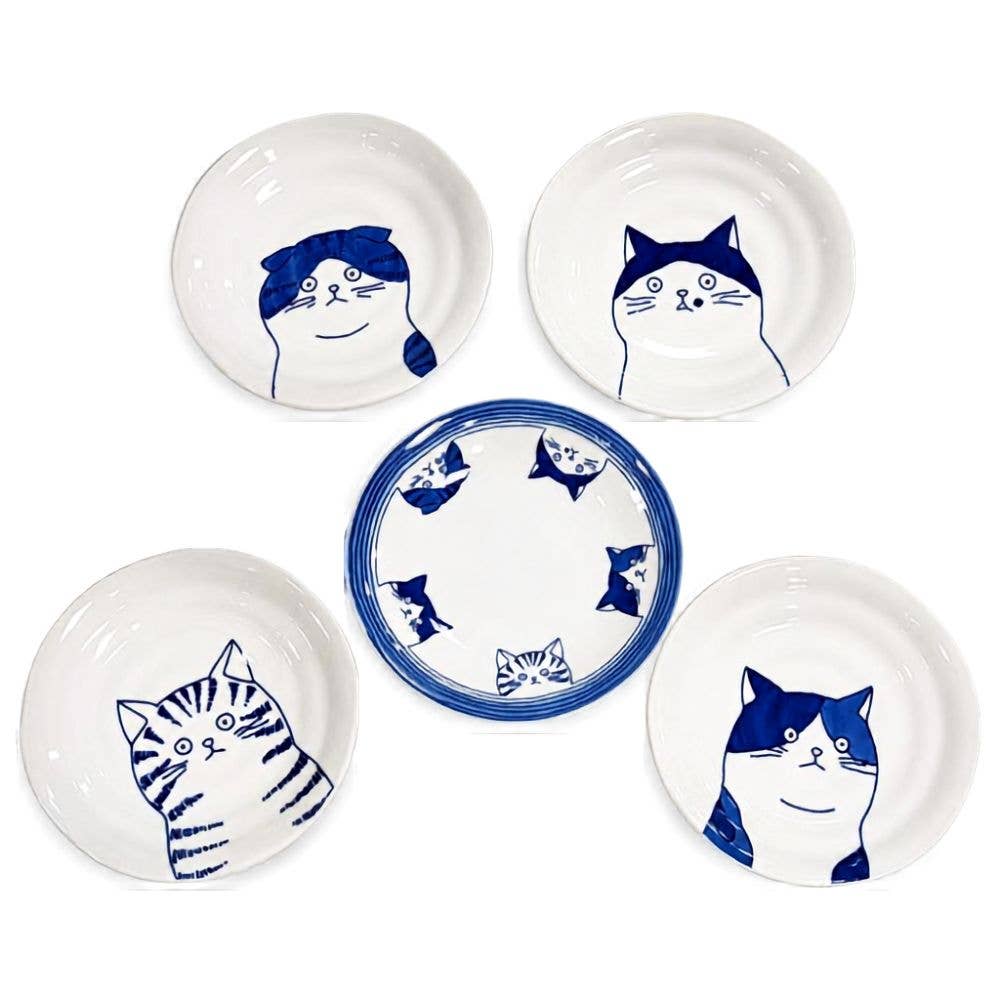 Shichita Japanese Ceramic Cat Plates