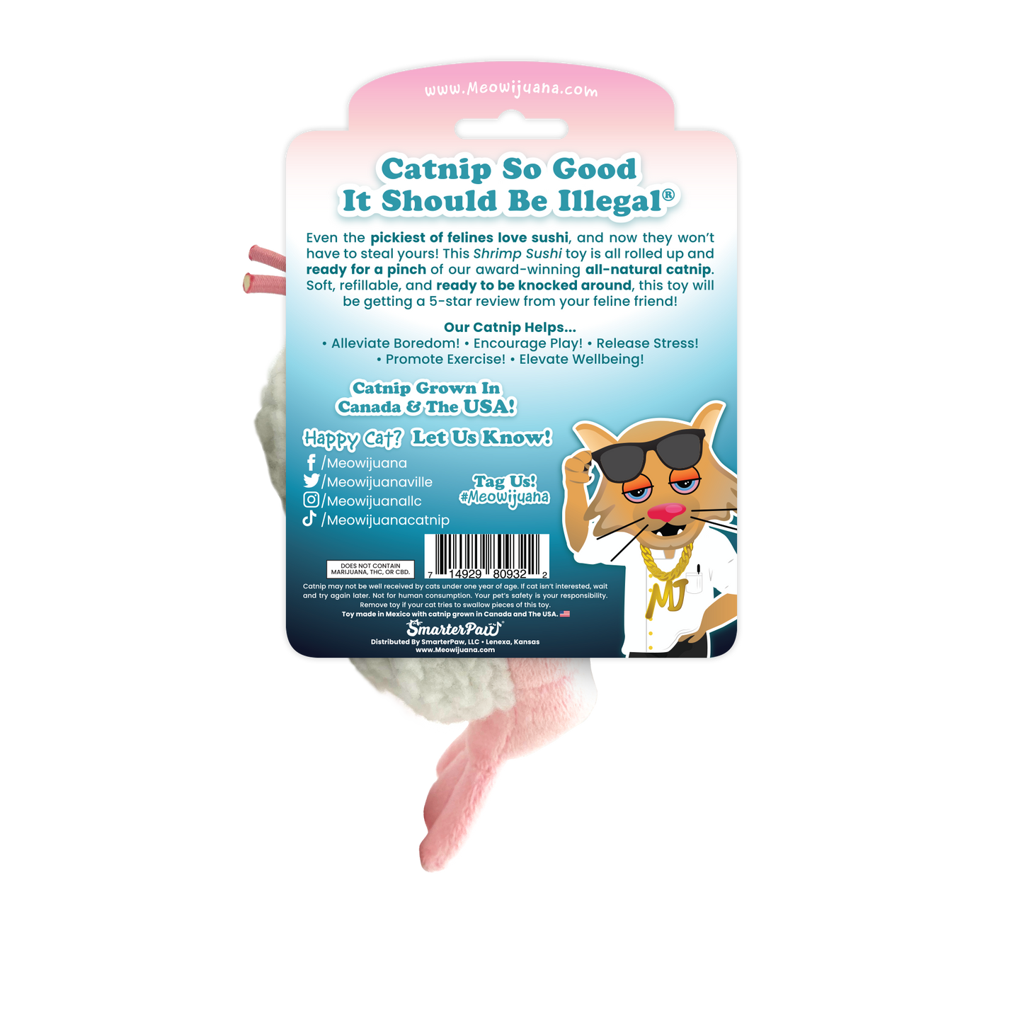 Get Wrapped Shrimp Sushi Roll Refillable Catnip Cat Toy