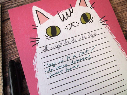 Fluffy white cat illustrated A5 notepad, Listpad,