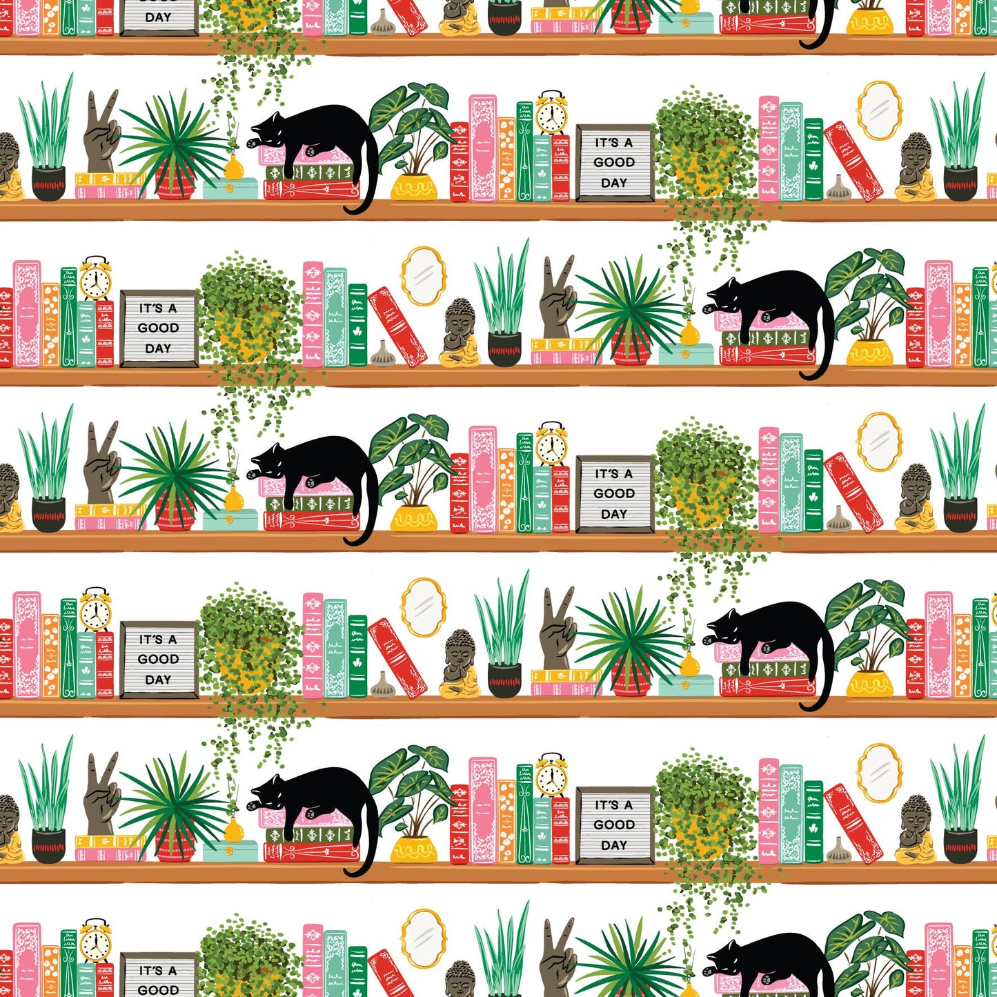 Lucy Loves Paper - Book Shelf Cat | 7ft Continuous Roll Wrapping Paper