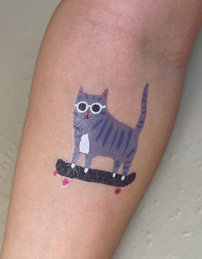 Skater Cat Temporary Tattoo