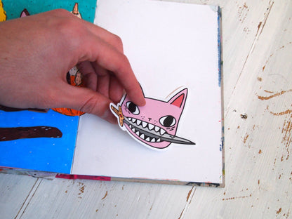 Pink cat illustrated vinyl sticker