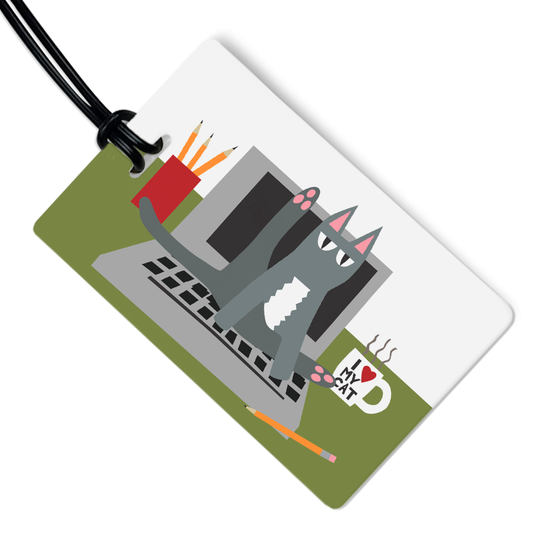 Cat on Keyboard Luggage Tag w/ Black Strap