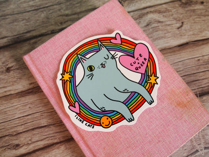Cute Queer Cat Rainbow Die Cut Vinyl Sticker