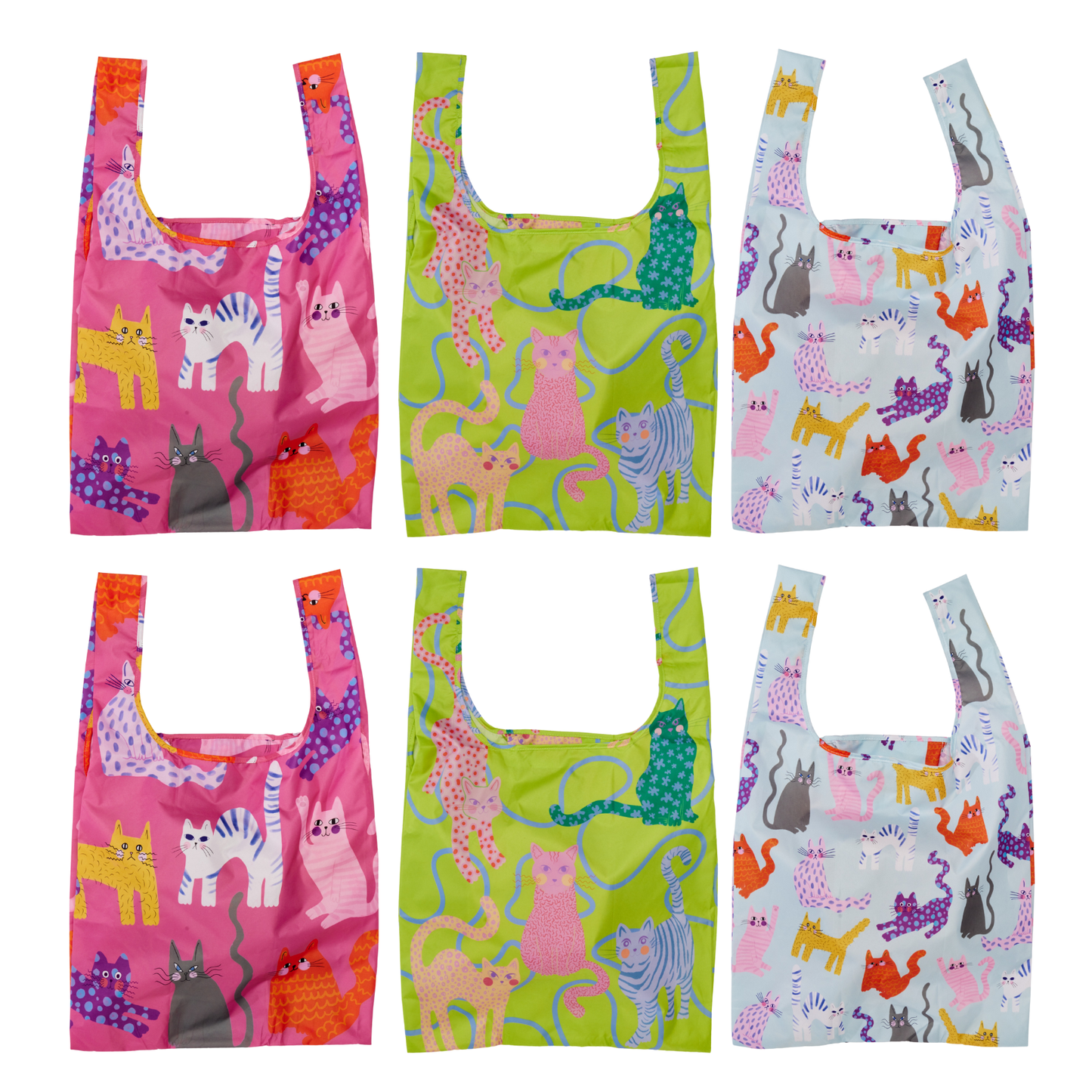 Arty Cats Reusable Bags (Fuchsia/Lime/Ice)