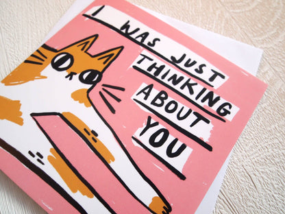 Thinking of you Cat Notecard Blank Greetings Card