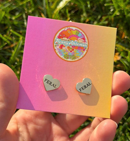 Golden Enamel Feral Heart Stud Earrings