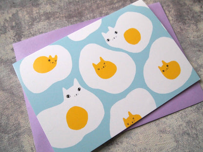 I LIKE CATS - Egg cats illustrated blank greetings card