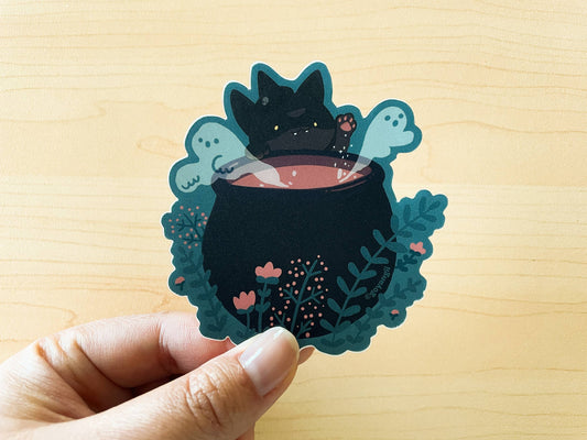 Witch Cat Waterproof Vinyl Sticker