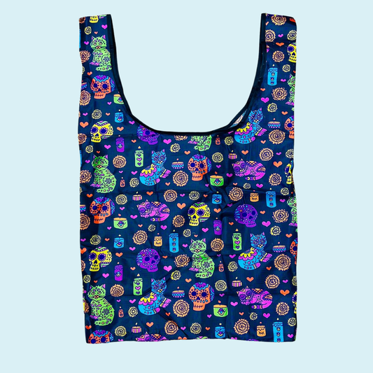 Dia De Los Muerto Kitty Nylon Foldable Tote Bag