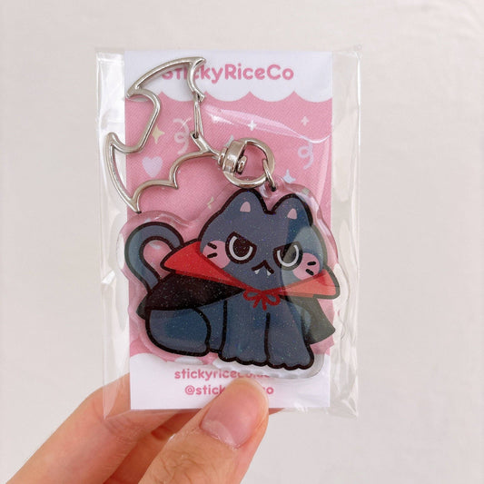 Vampire Cat Glitter Keychain