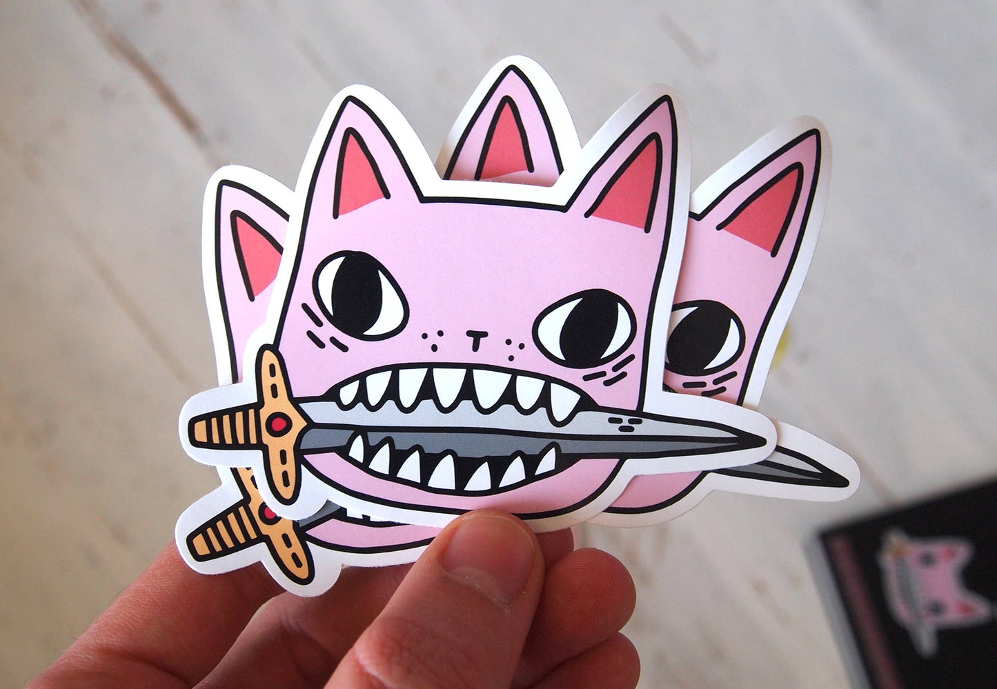Pink cat illustrated vinyl sticker