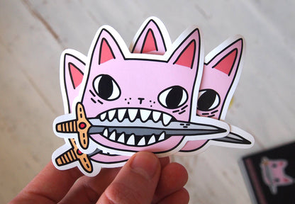 Pink cat illustrated vinyl sticker