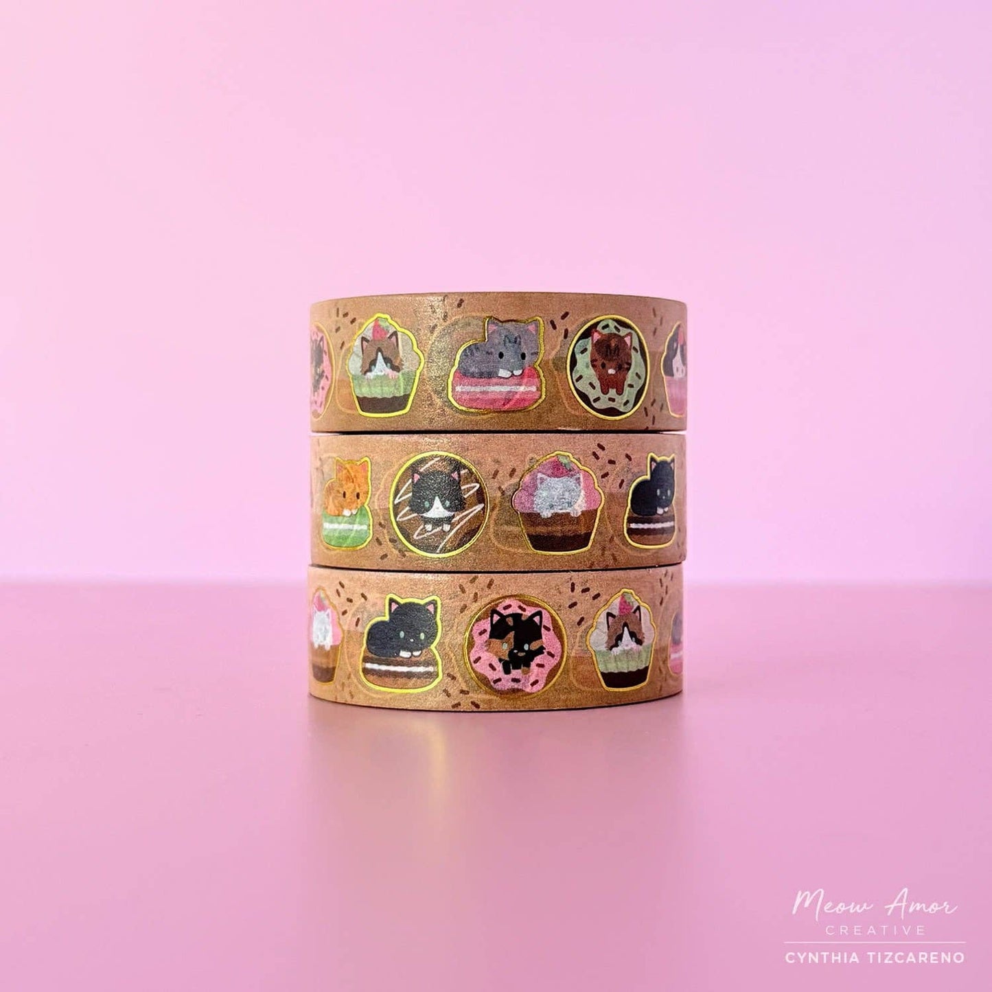 Bakery Sweets Cats Gold Foil  Washi Tape
