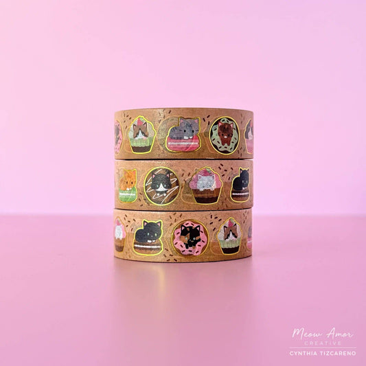 Bakery Sweets Cats Gold Foil  Washi Tape