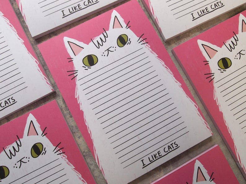 Fluffy white cat illustrated A5 notepad, Listpad,