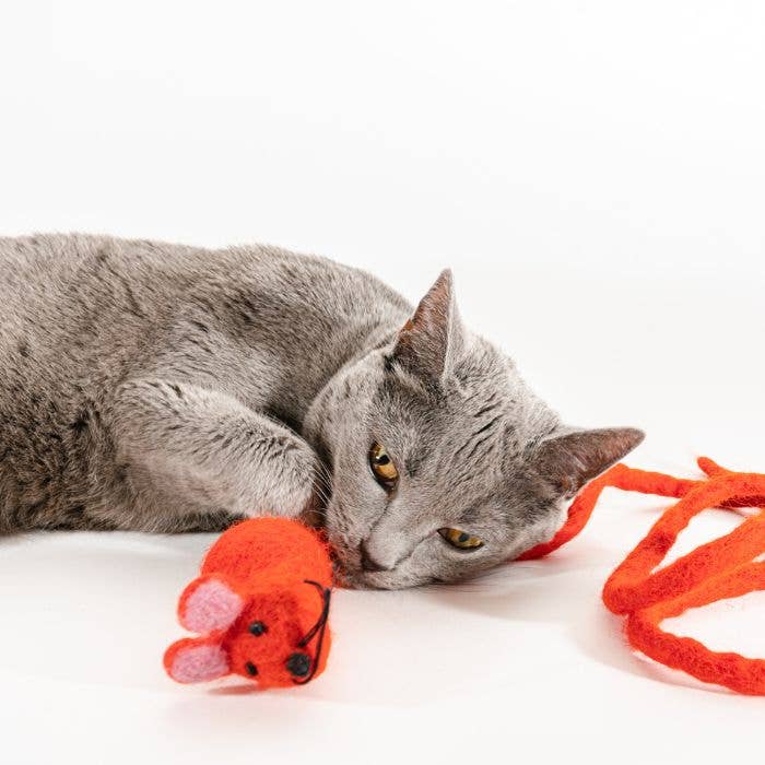 Wool Mouse Cat Toy 6-Foot-Tail - red rainbow unicorn dragon