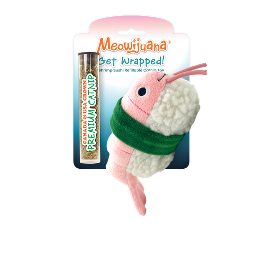 Get Wrapped Shrimp Sushi Roll Refillable Catnip Cat Toy