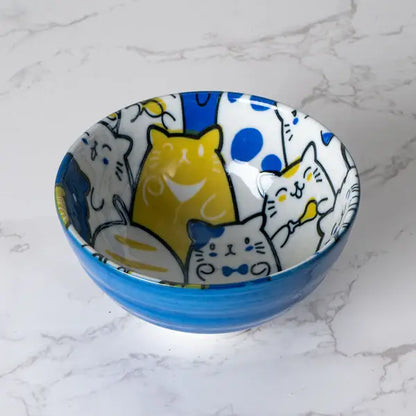 Bunch of Cats 11oz 4.5"Dia x 2.5"H Porcelain Rice Bowl Blue