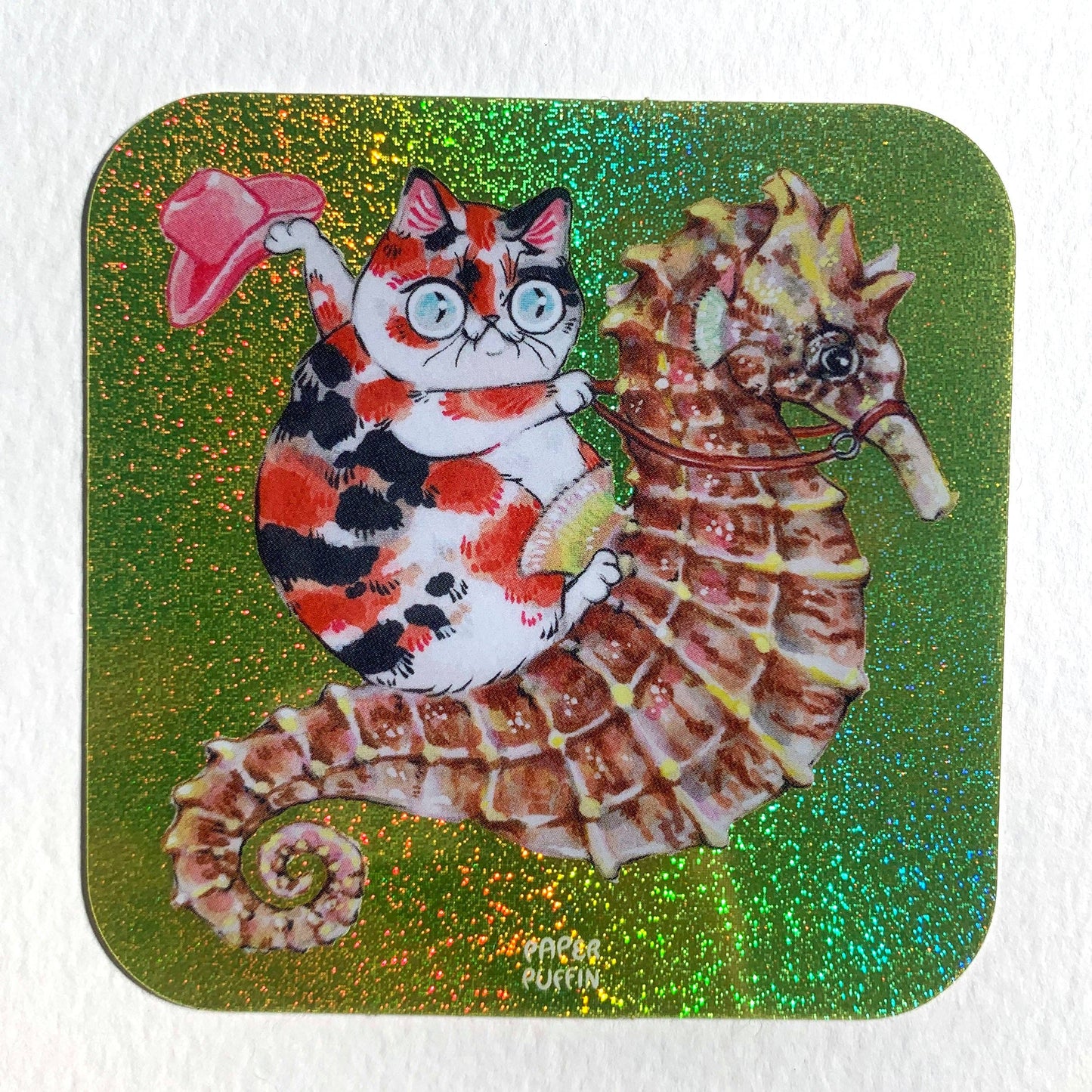 Paper Puffin - Cowboy Cat Seahorse Glitter Sticker