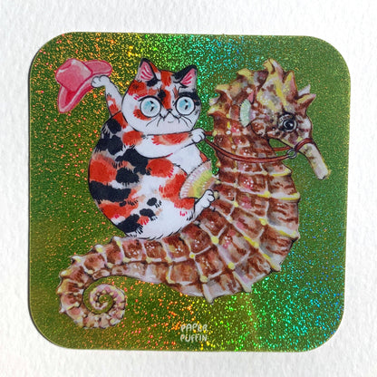 Paper Puffin - Cowboy Cat Seahorse Glitter Sticker