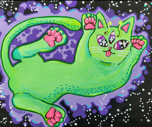 "Space Cat" original painting by Hiss XX