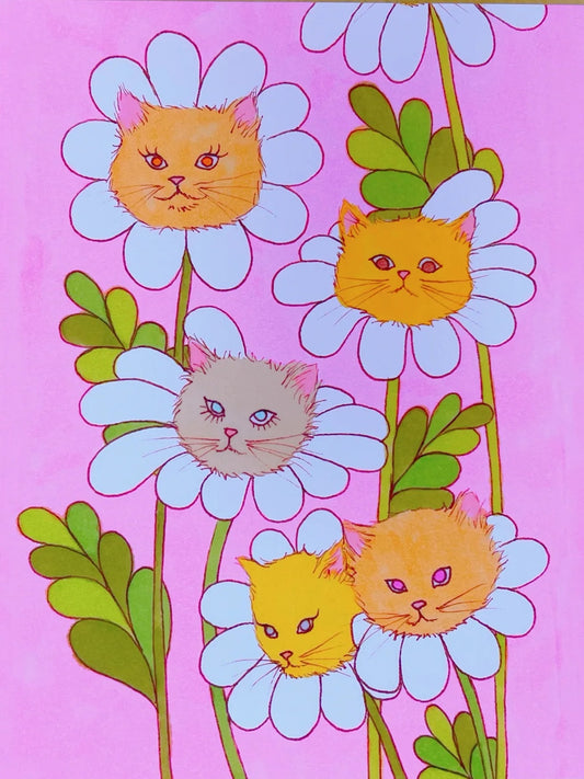 "Crazy for Cat Daisies" print by Marisol Muro